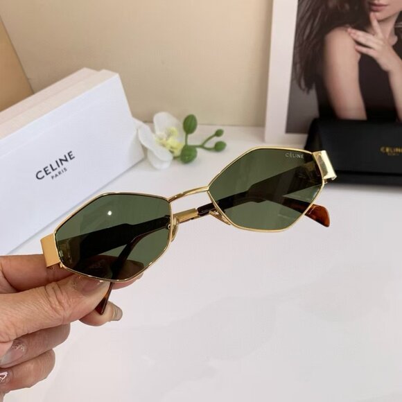 Celine Geometric Sunglasses Gold Frame Dark Lenses - Picture 1 of 7